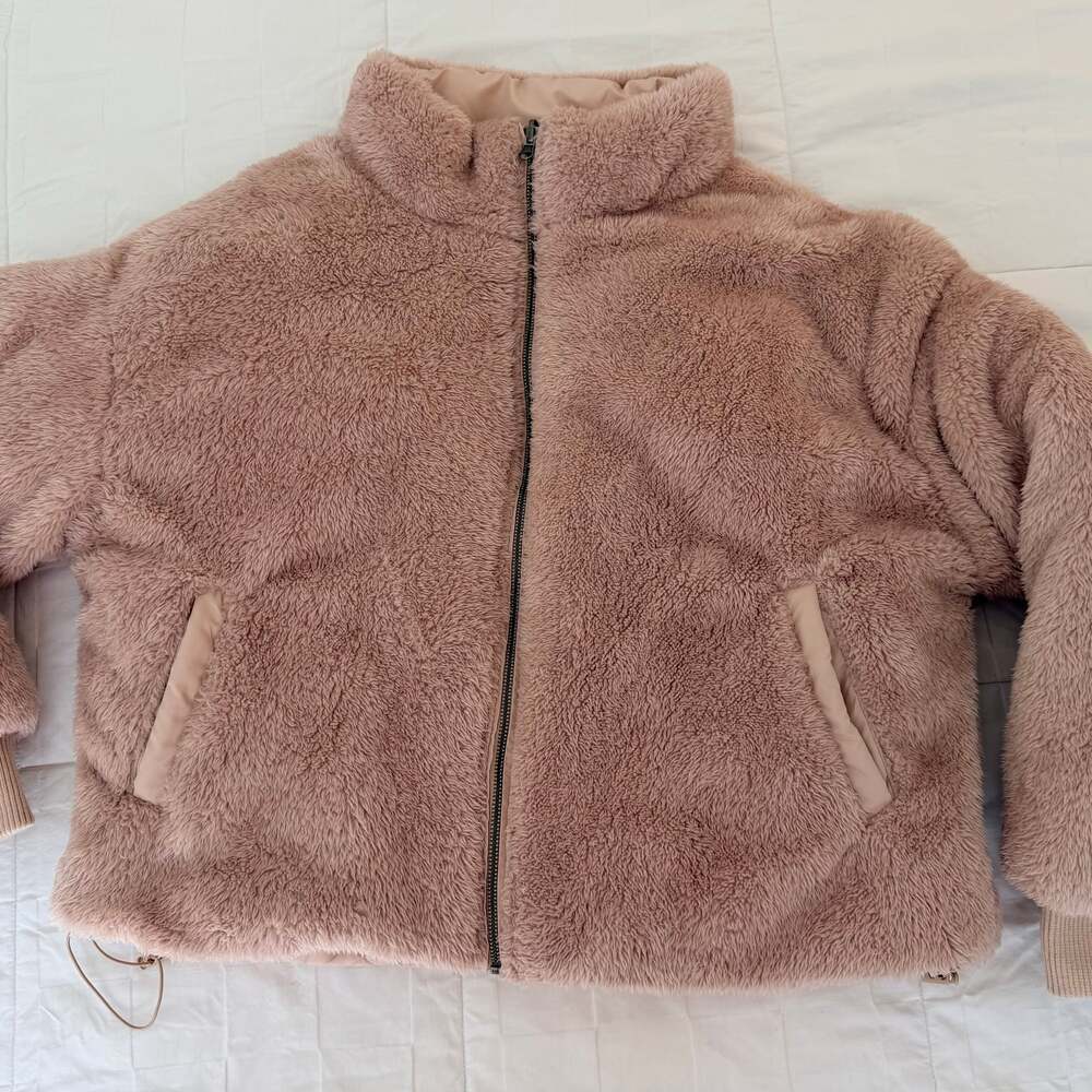 Love Tree Reversible Teddy Bear Puffer Jacket Tan Cozy Sherpa Coat - Picture 7 of 7